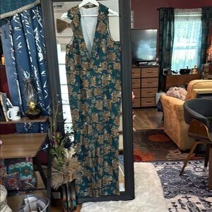Green and Blue Sleeveless Halter Sheath Maxi Overalls/Jumper